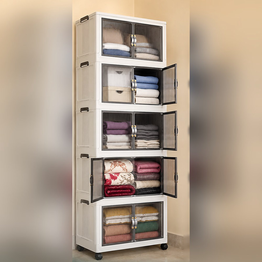 The cupboard has wheels at the base
